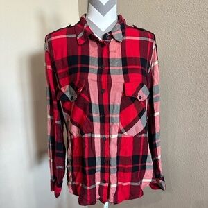 SANCTUARY Red/Black Plaid Boyfriend Shirt